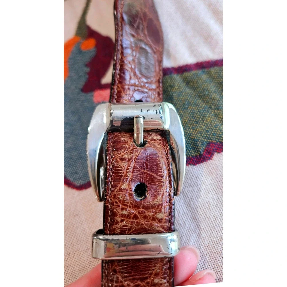 Vintage Neiman Marcus Genuine Crocodile Belt Brown Made in Spain Men's 36 Exotic